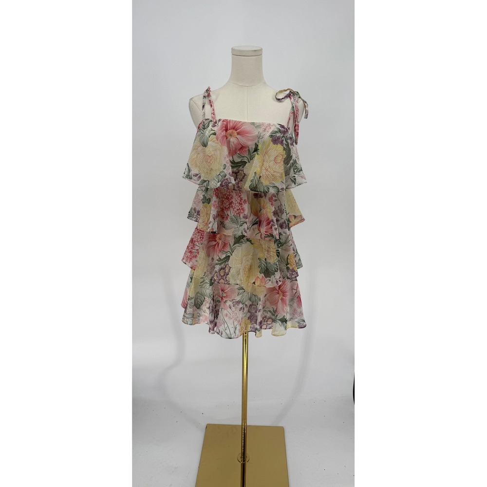 Dress The Population Pixie Ivory Multi Floral Ruffle Mini Dress Sz Small $278 - Picture 6 of 10